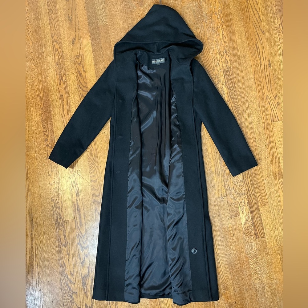 Kristen Blake 2003 lambswool black long coat size 8 vintage flattering warm